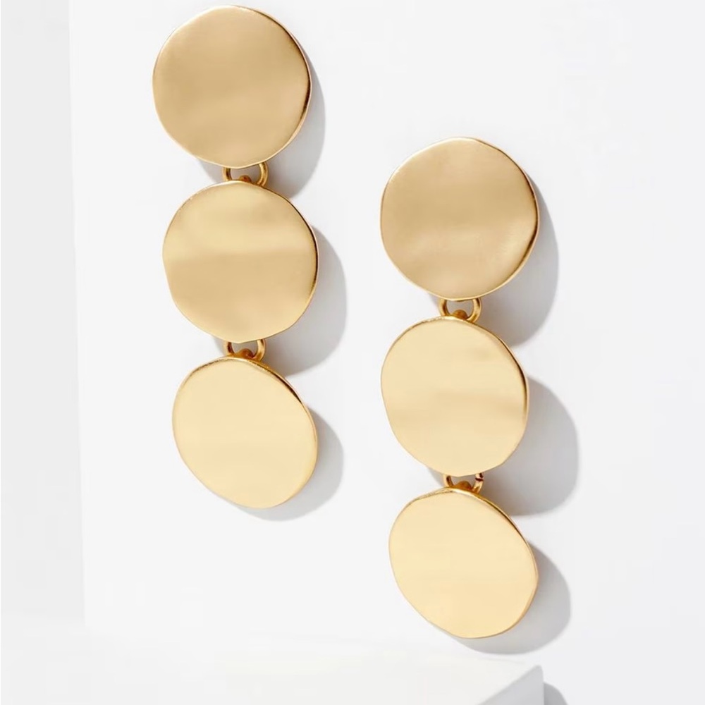 WHBM Goldtone Wavy Disc Linear earrings